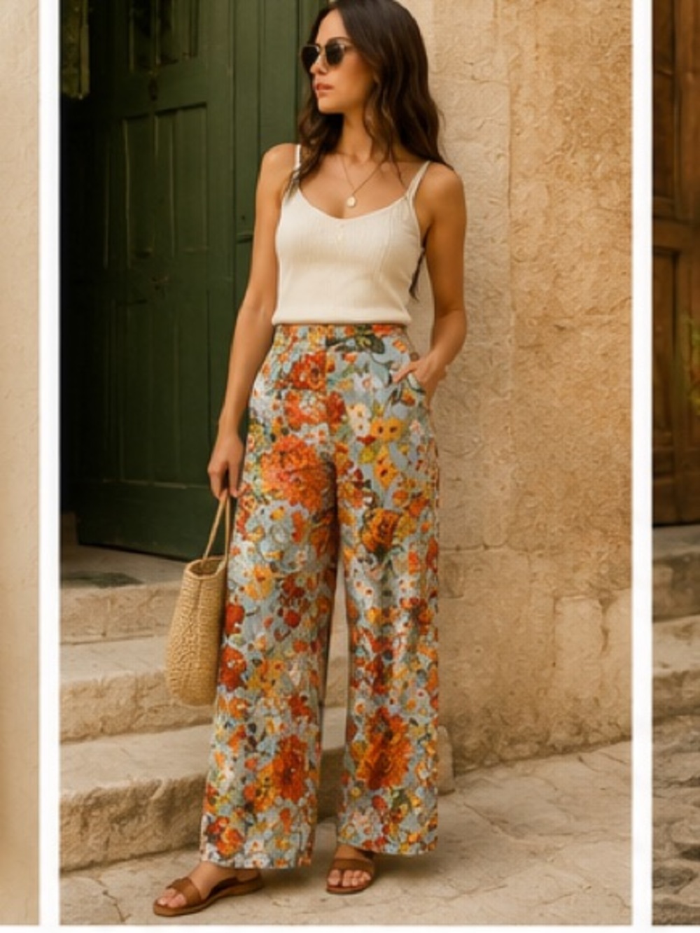 Zara Floral Wide Leg Palazzo Pants Boho Coastal Euro Summer Small